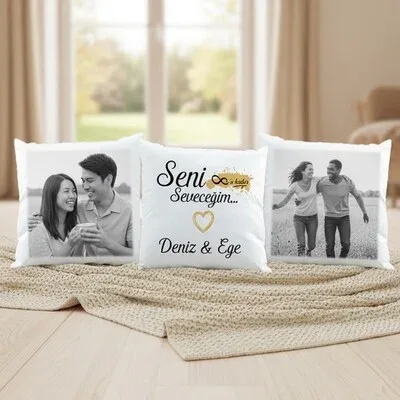 Siyah Beyaz Sonsuz Aşkımız 3'lü yastık Seti