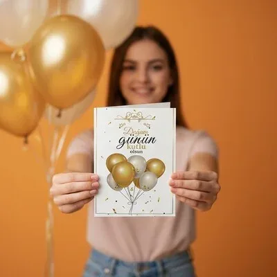 Uçan Balonlar Doğum Günü Tebrik Kartı