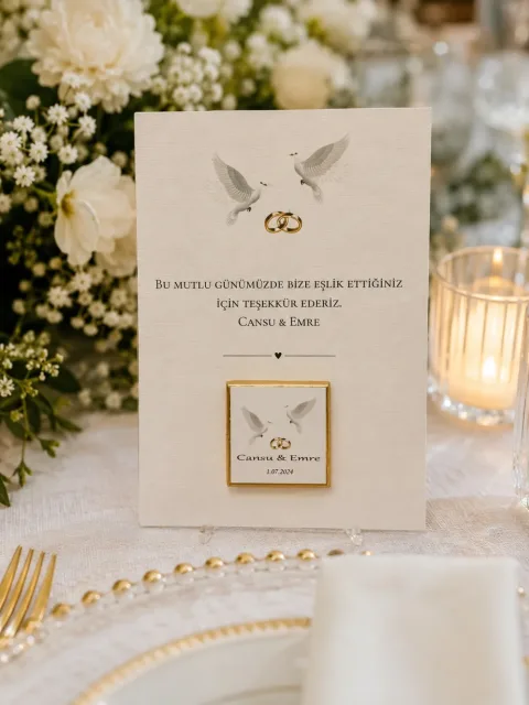 Düğün, Nikah, Söz, Nişan Çikolatası ve Teşekkür Kartı - No:12 -35 Adet