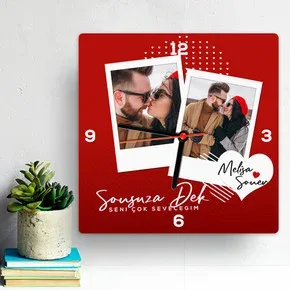 Sevgiliye Hediye Fotoğraflı Kare Duvar Saati