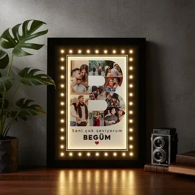Sevgiliye Hediye Fotoğraflı Harf Işıklı Çerçeve