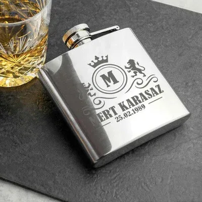 Kral Tacı Kişiye Özel Çelik İçki Matarası 6 Oz Gümüş