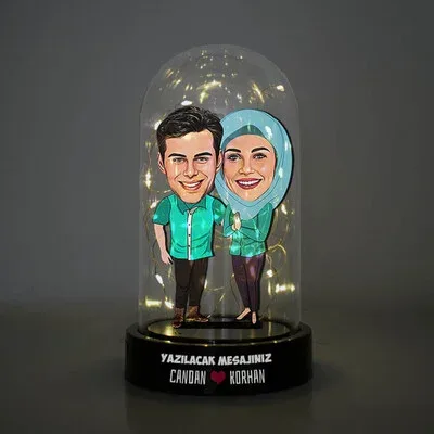 Harika Aşıklar Karikatürlü Işıklı Fanus Biblo