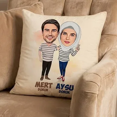 Her Zaman Omuz Omuza Sevgilim Karikatürlü Yastık