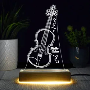 Keman Tasarımlı İsme Özel 3d Led Lamba
