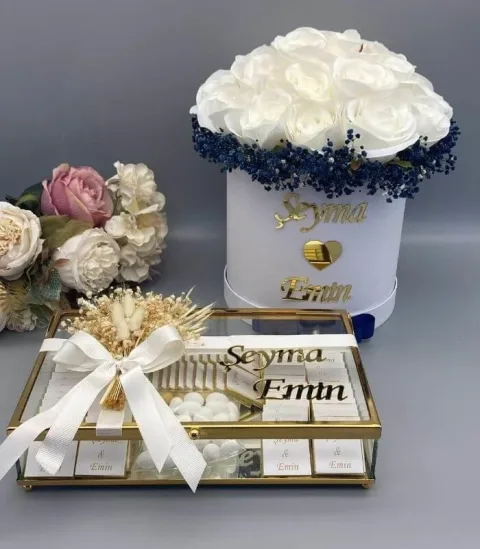 Kutuda İsteme Çikolatası ve Çiçek Buketi Seti (8971)
