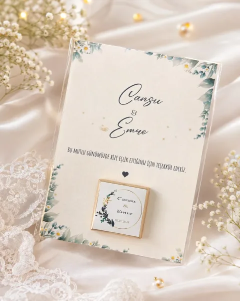 Düğün, Nikah, Söz, Nişan Çikolatası ve Teşekkür Kartı - No:7 - 35 adet