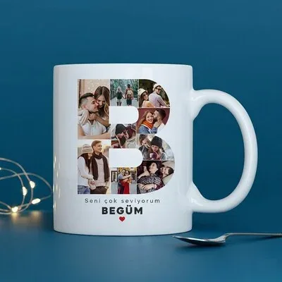 Sevgiliye Hediye Fotoğraflı Harf Kupa Bardak