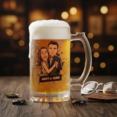 Dans Eden Çiftler Karikatürlü Bira Bardağı