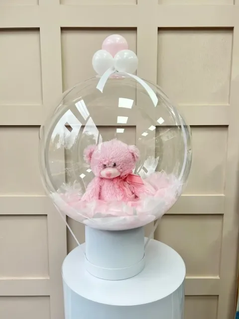 Balonlu Peluş Ayıcıklı Kız Bebek Doğum Çiçeği