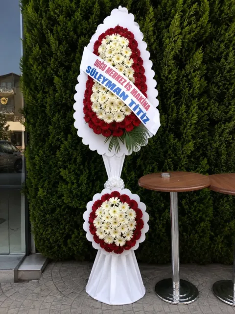 Kırmızı Beyaz Gerberalı Ayaklı Açılış Çelengi - 200 cm