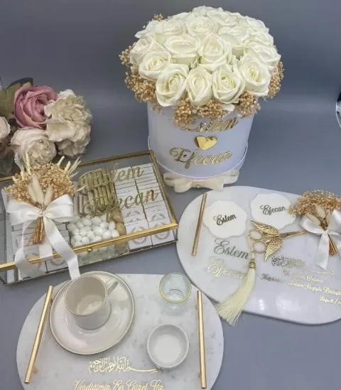 Nişan Çiçek, Çikolata, Tepsi 4'lü Set (8972)