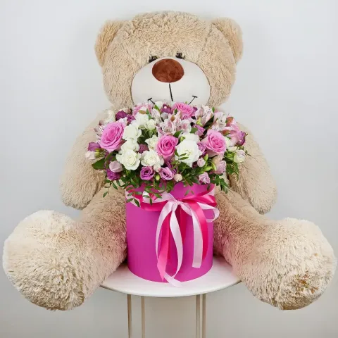 Büyük Boy Peluş Ayı Kutuda Çiçekler