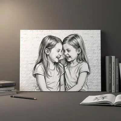 Arkadaşa Hediye Karakalem Kanvas Tablo