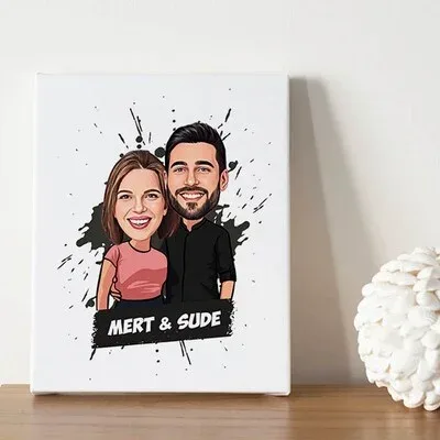 Uyumlu Çiftler Karikatürlü Kanvas