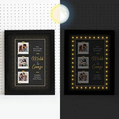 Romantik Tasarımlı 3 Fotolu Işıklı Çerçeve
