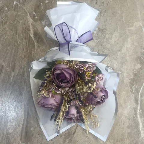Küçük Boy Yapay Çiçek Buketi - Anne Çiçeği – Kalıcı Şık Hediye Lila