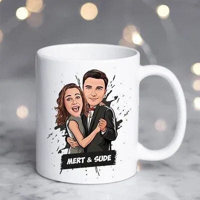 Dans Eden Çiftler Karikatürlü Kupa Bardak
