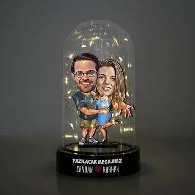Seninle Her Zaman Mutluyum Karikatürlü Işıklı Fanus Biblo