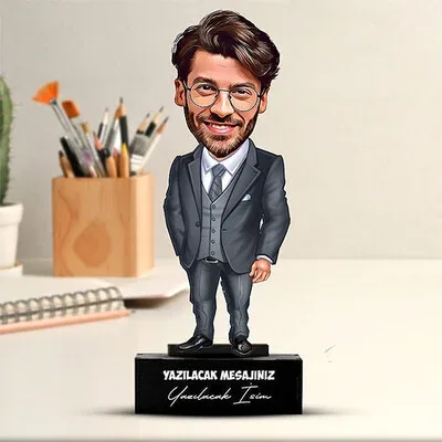 Takım Elbiseli Erkek Karikatürlü Biblo