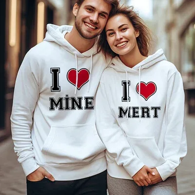I Love İsme Özel Kapşonlu Sevgili Sweatshirt