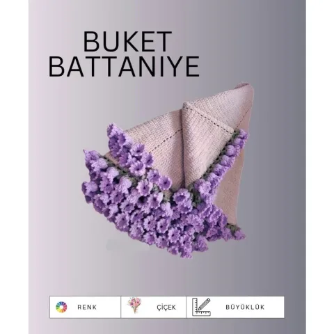 Örgü Buket Battaniye Lila (Büyük boy 80cm)
