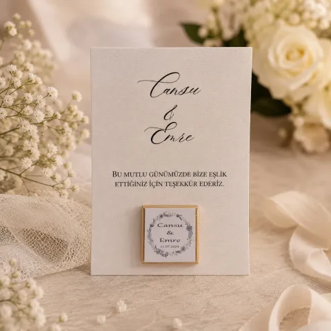 Düğün, Nikah, Söz, Nişan Çikolatası ve Teşekkür Kartı - No:4 - 35 adet
