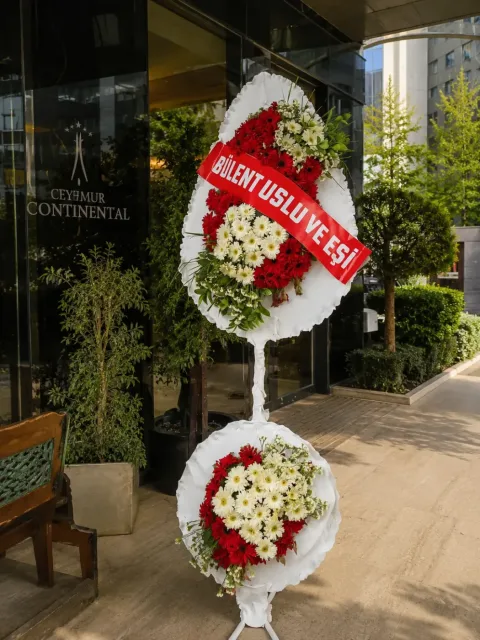 Kırmızı Beyaz Gerbera Ferforje Çelenk - 200 cm