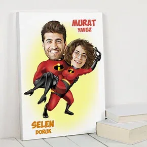 Süper Kahraman Sevgililer Karikatürlü Kanvas