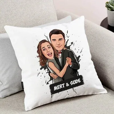 Dans Eden Çiftler Karikatürlü Yastık