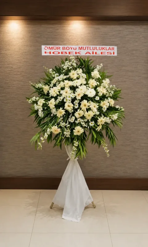Beyaz Gerbera Ferforje Çiçek - 200 cm