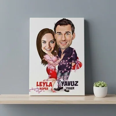 Aşk Sarhoşu Karikatürlü Kanvas Tablo