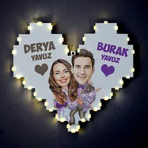 Sevgiliye Hediye Karikatürlü Işıklı Pano