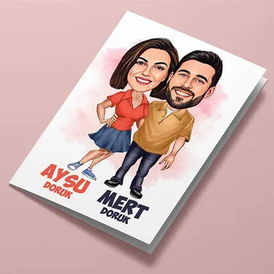 Sarmaş Dolaş Aşık Karikatürlü Tebrik Kartı
