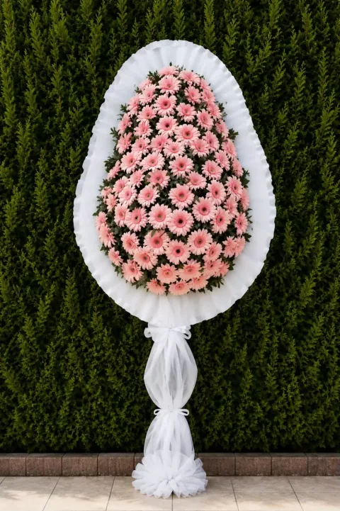 Pembe Gerbera Ayaklı Çelenk - 200 cm