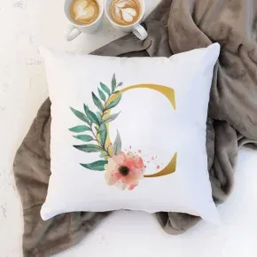 Çiçek Desenli Harfli Yastık