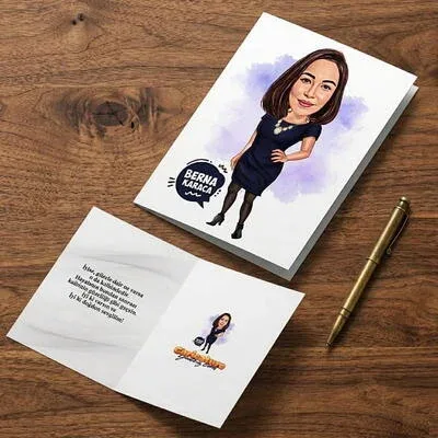 Güzelleri Güzeli Kadın Karikatürlü Tebrik Kartı