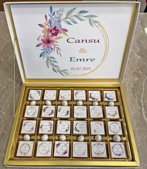Renkli Çiçek Serisi İsimli Söz Nişan İsteme Çikolatası Kutu - 45 Desen