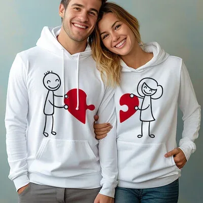 Aşk Yapbozu Kapşonlu Sevgili Sweatshirt