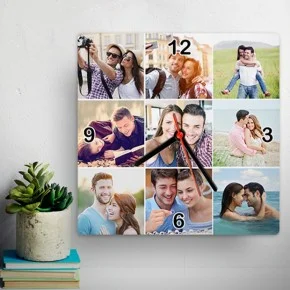 Kişiye Özel 9 Fotoğraflı Kare Duvar Saati