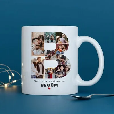 Sevgiliye Hediye Fotoğraflı Harf Kupa Bardak