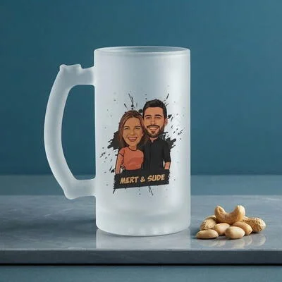 Uyumlu Çiftler Karikatürlü Bira Bardağı