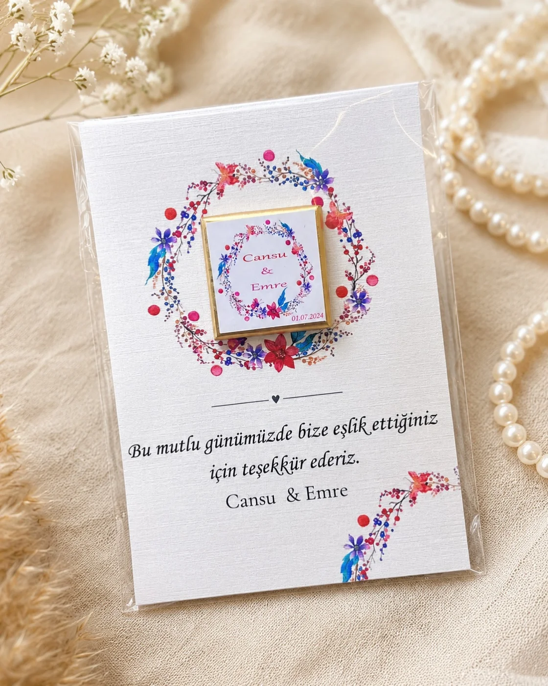 Düğün, Nikah, Söz, Nişan Çikolatası ve Teşekkür Kartı - No:6 - 35 adet