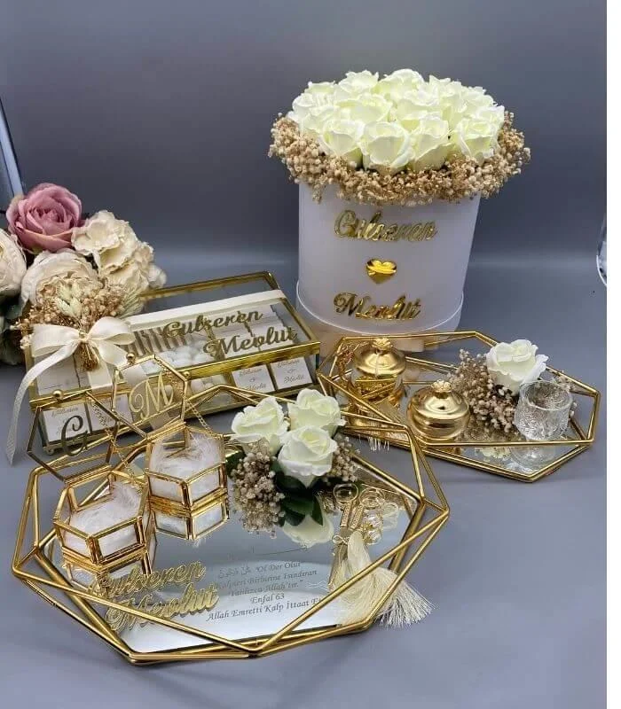 İsteme Çikolatası, İsteme Çiçeği ve 2'li Söz Nişan Tepsi Seti (8877)