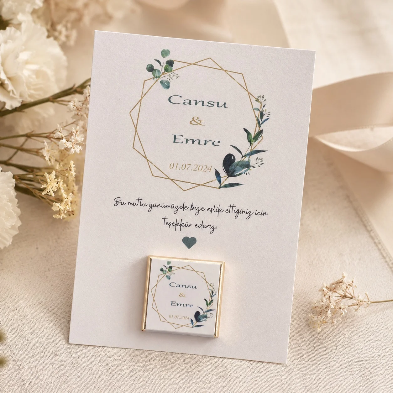 Düğün, Nikah, Söz, Nişan Çikolatası ve Teşekkür Kartı - No:9 - 35 adet