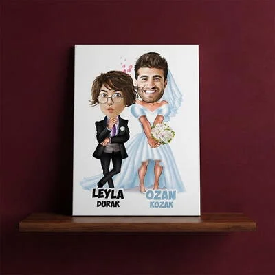 Kılıbık Damat Karikatürlü Kanvas Tablo