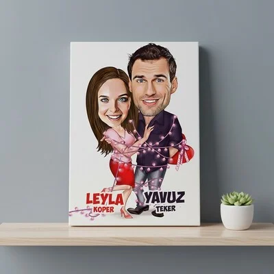 Aşk Sarhoşu Karikatürlü Kanvas Tablo