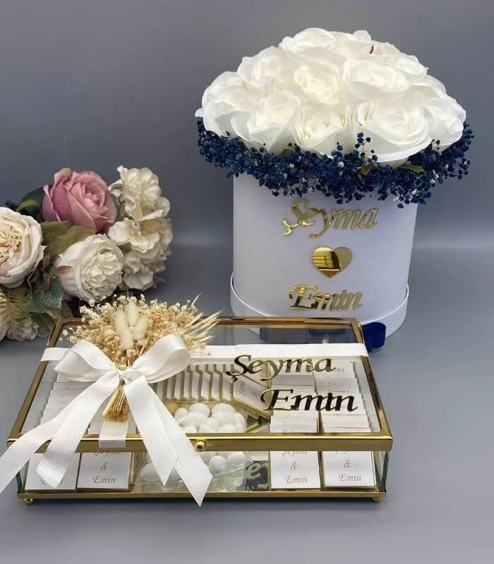 Kutuda İsteme Çikolatası ve Çiçek Buketi Seti (8971)