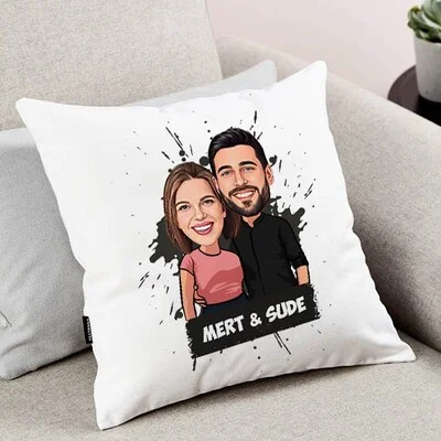 Uyumlu Çiftler Karikatürlü Yastık
