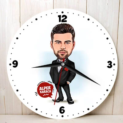 Karikatürlü Damat Kıyafetli Erkek Duvar Saati
